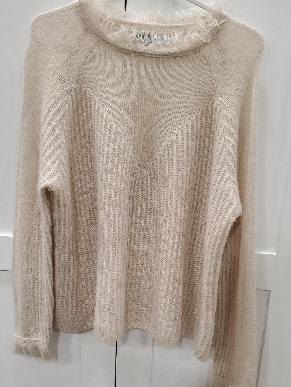 Cozy Cream Eyelash-Trim Turtleneck Sweater 15%wool